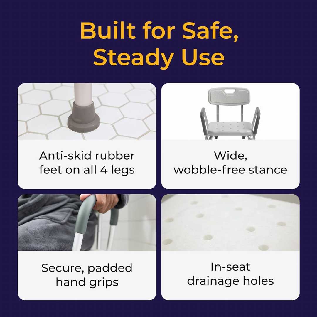 Lightweight Shower chair, Aluminum shower chair, Senior shower aid, Commode shower chair, Anti-slip bath seat, Adjustable shower chair, Non-slip shower chair, , Padded armrest shower chair for senior