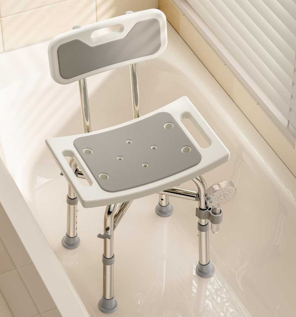Shower Chair with Back, Adjustable height shower chair, adjustable shower chair for elderly, adjustable handicap bath seat, heavy duty shower chair, shower chair for disabled adults, Lightweight Show