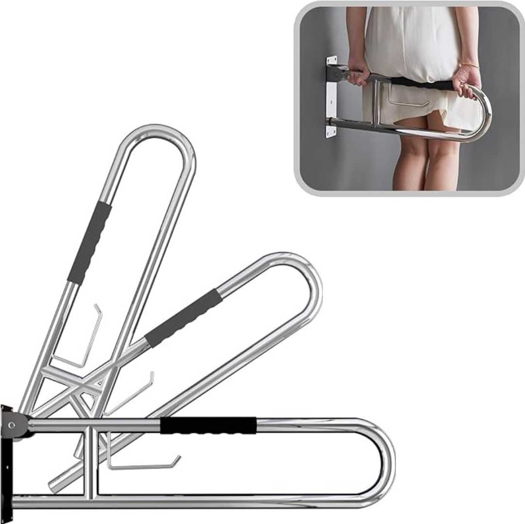 handicap grab bar for toilet, flip up grab bar for seniors, flip up toilet grab bar for elderly and disabled, heavy duty grab bar for toilet support, stainless steel grab bar for bathroom safety