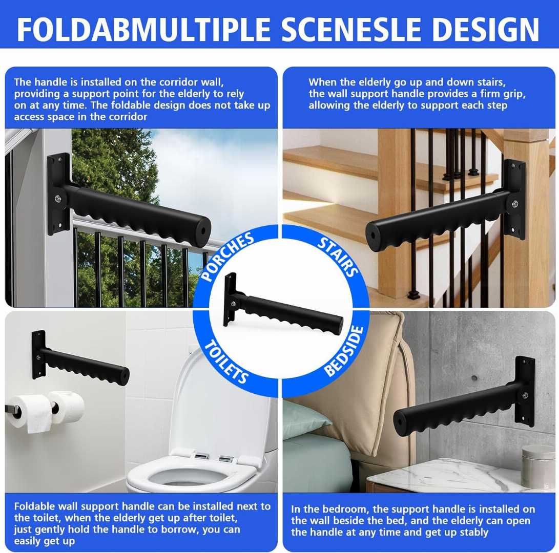 Folding Grab Bars for Seniors ,adjustable support handrail, elderly mobility aid, bathroom & bed safety rail, folding doorway support rail