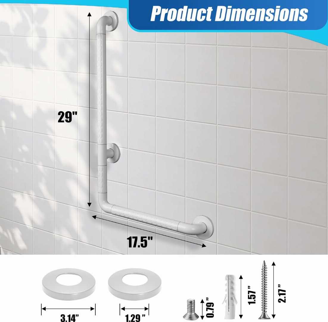 stainless steel grab bar for bathroom, L shaped grab bar for elderly, angled grab bar for seniors, corner grab bar for bathroom safety, , toilet and shower grab bar for seniors