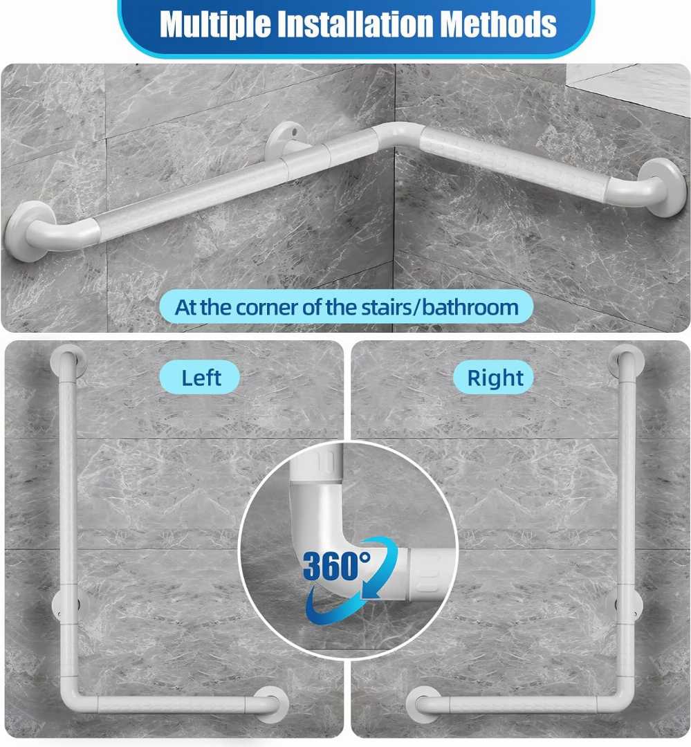 stainless steel grab bar for bathroom, L shaped grab bar for elderly, angled grab bar for seniors, corner grab bar for bathroom safety, , toilet and shower grab bar for seniors