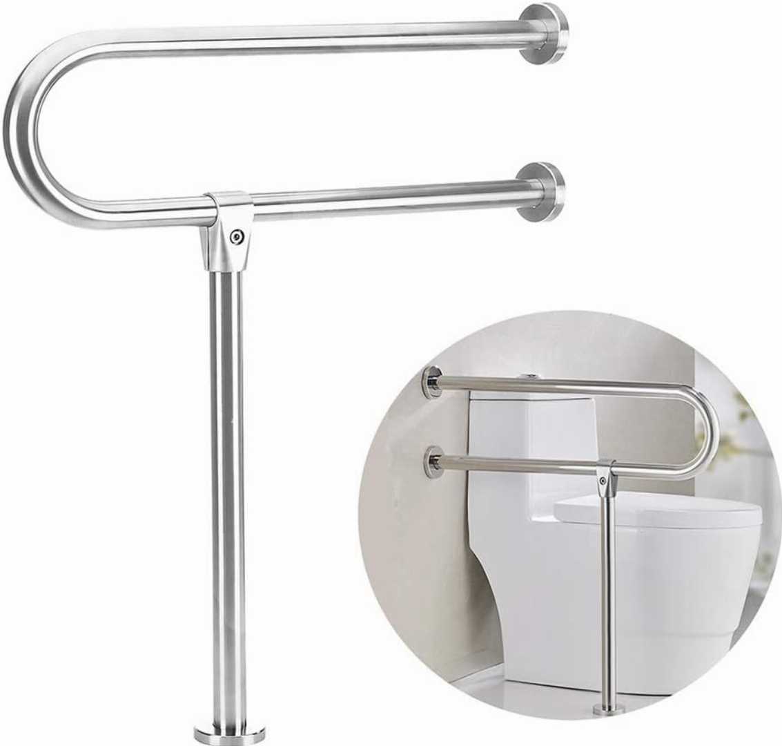 toilet handrails for seniors, wall to floor mounted grab bar for disabled adults, stainless steel grab bar for bathroom safety, bathroom safety equipment for elderly