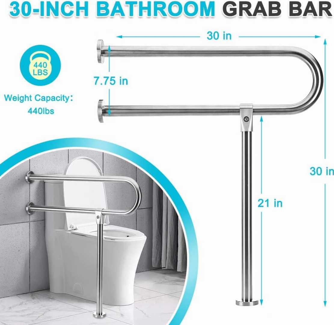 toilet handrails for seniors, wall to floor mounted grab bar for disabled adults, stainless steel grab bar for bathroom safety, bathroom safety equipment for elderly