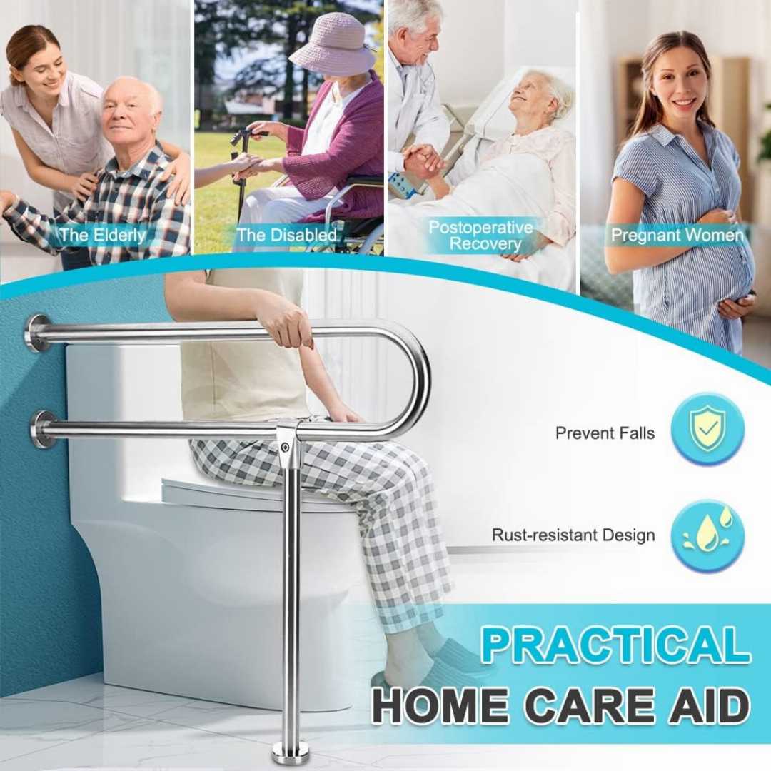 toilet handrails for seniors, wall to floor mounted grab bar for disabled adults, stainless steel grab bar for bathroom safety, bathroom safety equipment for elderly