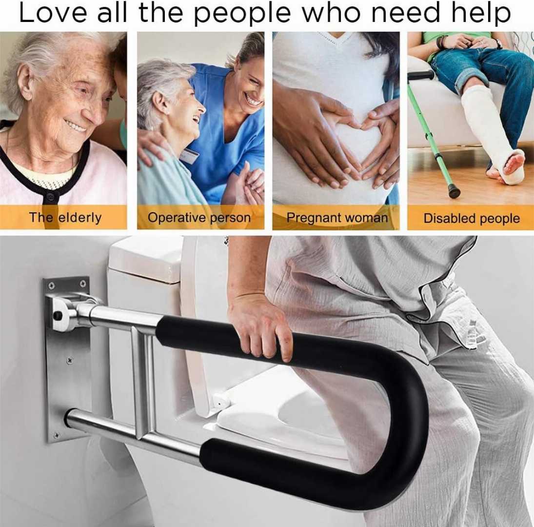 wall mounted grab bar for seniors, toilet handrails for seniors, wall to floor mounted grab bar for disabled adults, stainless steel grab bar for bathroom safety, bathroom safety equipment for elders