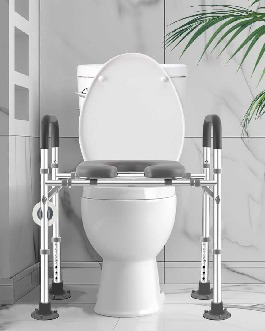 extra wide raised toilet seat, extra wide raised toilet seat for seniors, extra large raised toilet seat, toilet support rails for older people, Height Adjustable Toilet Rails