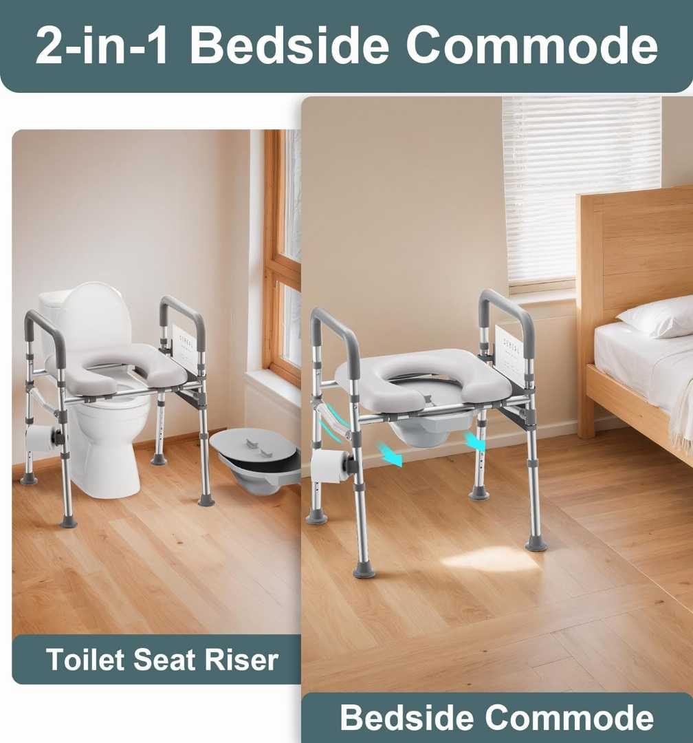 Elevated Toilet Seat ,Elevated Toilet Seat for Elderly ,Toilet Seat Riser for Seniors with Bedpan, Raised Toilet Seat with Handles, Height Adjustable Toilet Rails, extra wide raised toilet seat