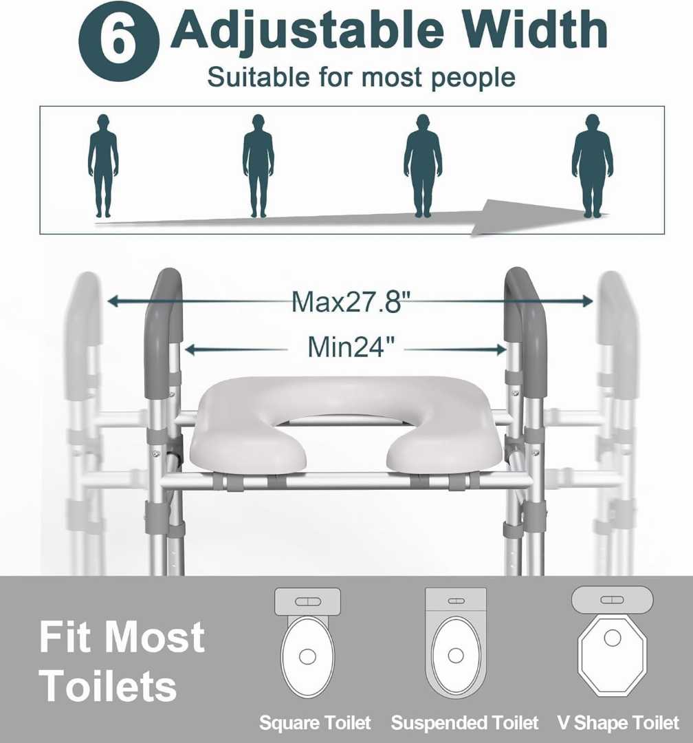 Elevated Toilet Seat ,Elevated Toilet Seat for Elderly ,Toilet Seat Riser for Seniors with Bedpan, Raised Toilet Seat with Handles, Height Adjustable Toilet Rails, extra wide raised toilet seat