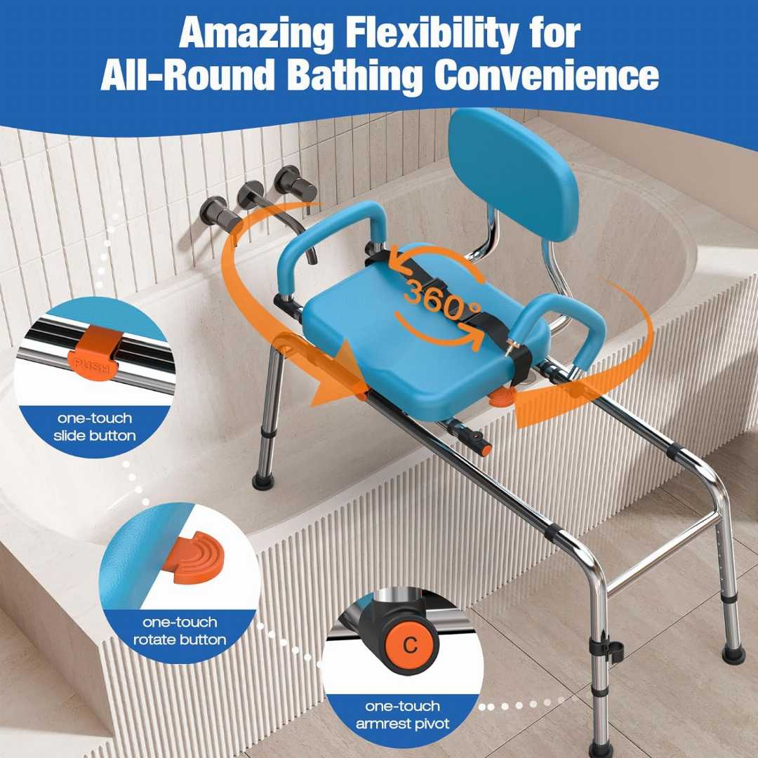 WHLICKS sliding transfer bench, adjustable shower transfer seat, disabled shower chair, elderly bathtub bench, non-slip transfer seat, bath and shower mobility aid, sliding shower seat