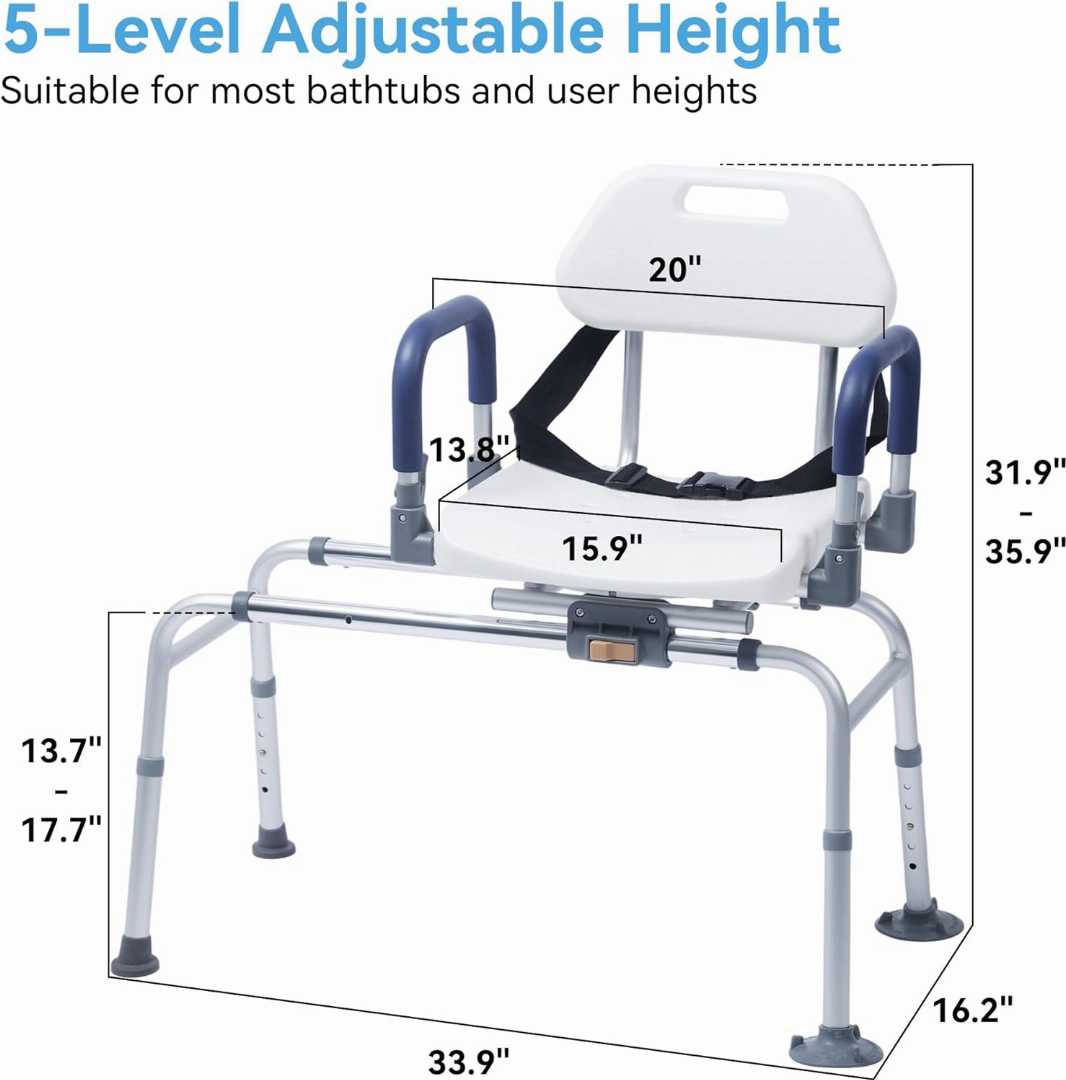 Rotating Bathtub Bench with Pivoting Arms, Rotating Bathtub Bench for elders ,sliding shower chair tub transfer bench, sliding shower chair for olders, tub transfer bench