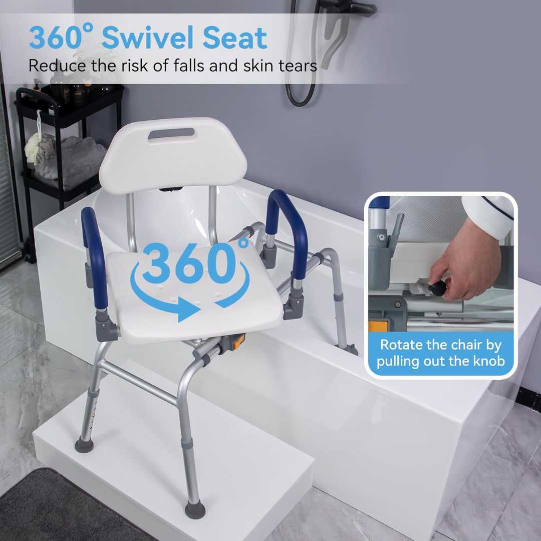 Rotating Bathtub Bench with Pivoting Arms, Rotating Bathtub Bench for elders ,sliding shower chair tub transfer bench, sliding shower chair for olders, tub transfer bench