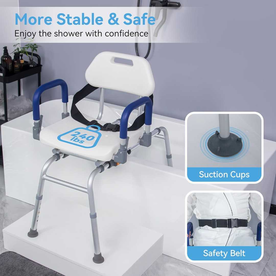 Rotating Bathtub Bench with Pivoting Arms, Rotating Bathtub Bench for elders ,sliding shower chair tub transfer bench, sliding shower chair for olders, tub transfer bench