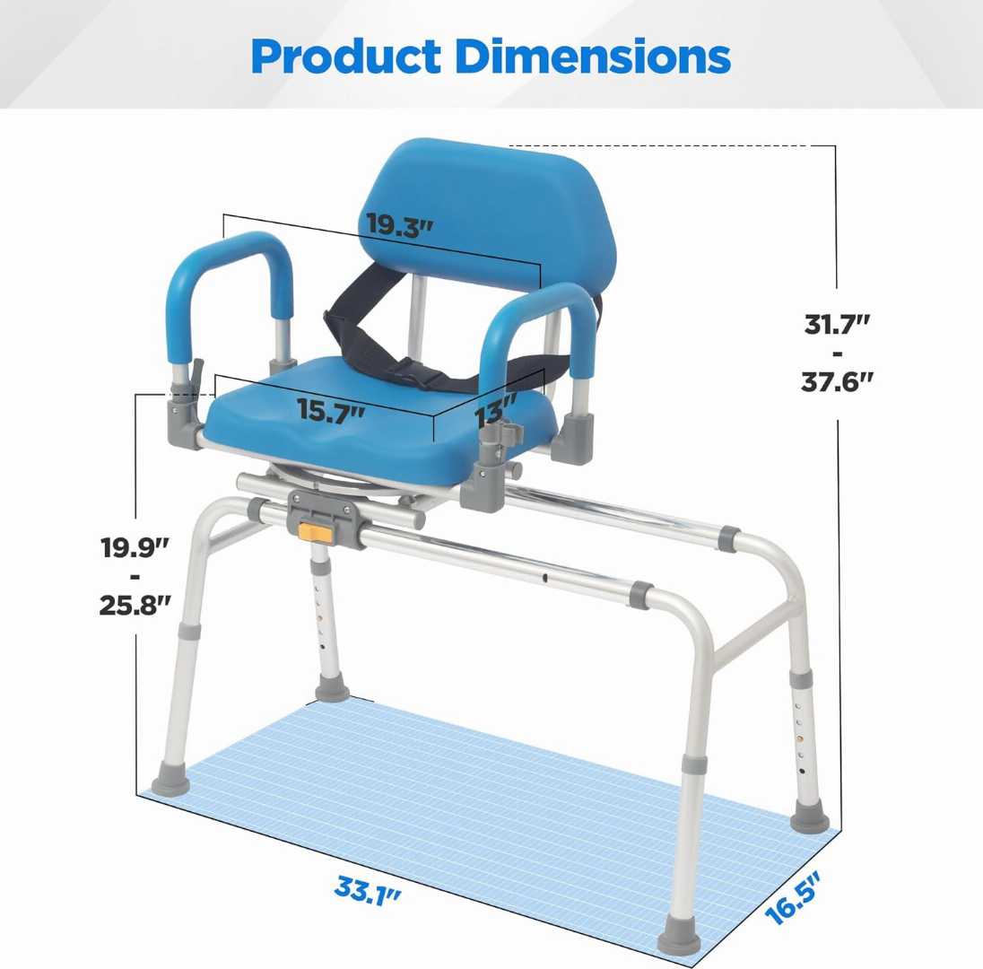 Rotating Transfer Bench with Backrest,Rotating Bathtub Bench with Pivoting Arms, Rotating Bathtub Bench for elders ,sliding shower chair tub transfer bench, sliding shower chair for olders