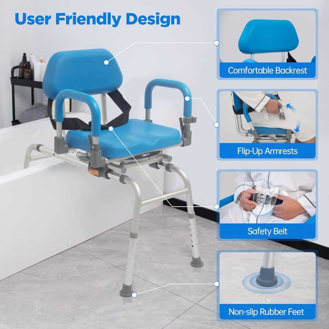 Rotating Transfer Bench with Backrest,Rotating Bathtub Bench with Pivoting Arms, Rotating Bathtub Bench for elders ,sliding shower chair tub transfer bench, sliding shower chair for olders