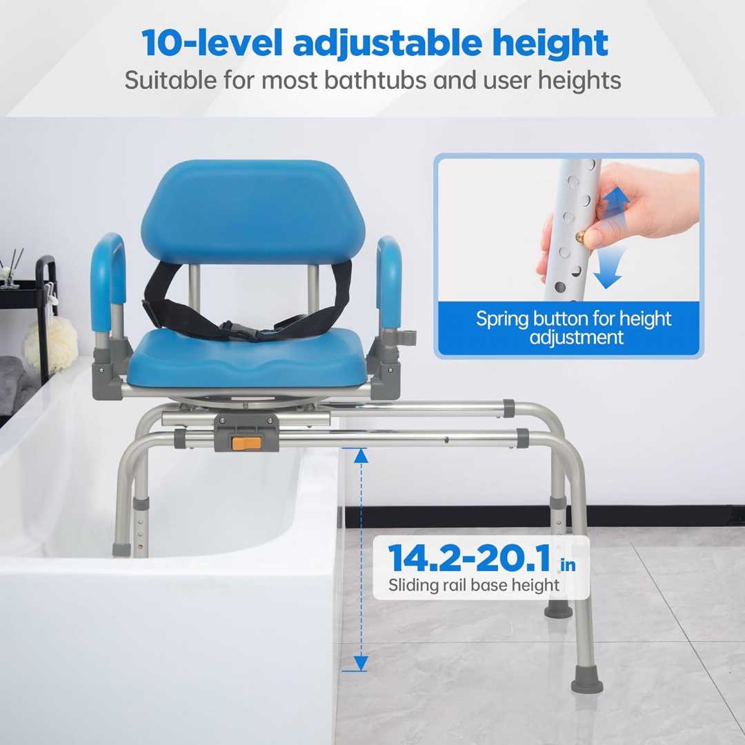 Rotating Transfer Bench with Backrest,Rotating Bathtub Bench with Pivoting Arms, Rotating Bathtub Bench for elders ,sliding shower chair tub transfer bench, sliding shower chair for olders