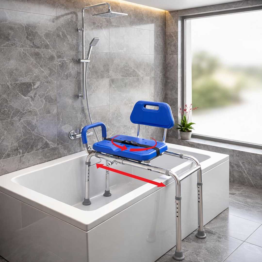 Premium Sliding Shower Chair , Premium Sliding Shower Chair for elders ,Swivel Padded Bath Tub Seat , Swivel Padded Bath Tub Seat for elders, Transfer Bench with Swivel Padded