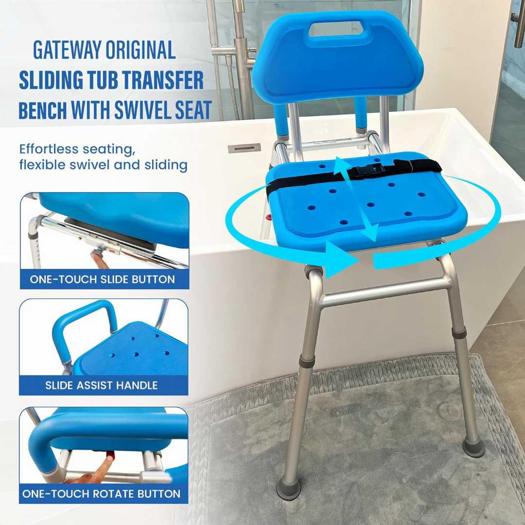 Premium Sliding Shower Chair , Premium Sliding Shower Chair for elders ,Swivel Padded Bath Tub Seat , Swivel Padded Bath Tub Seat for elders, Transfer Bench with Swivel Padded