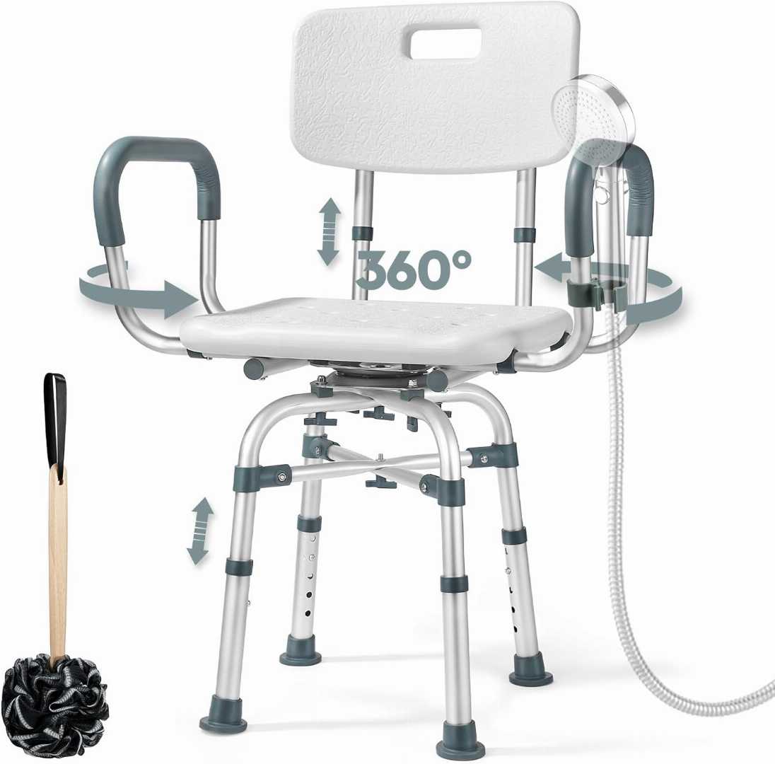 Swivel Shower Chair with Arms,Swivel Shower Chair with Arms for olders,Swivel Shower Chair with Arms for older people,Rotating Transfer Bench with Backrest ,Rotating Bathtub Bench with Pivoting Arms