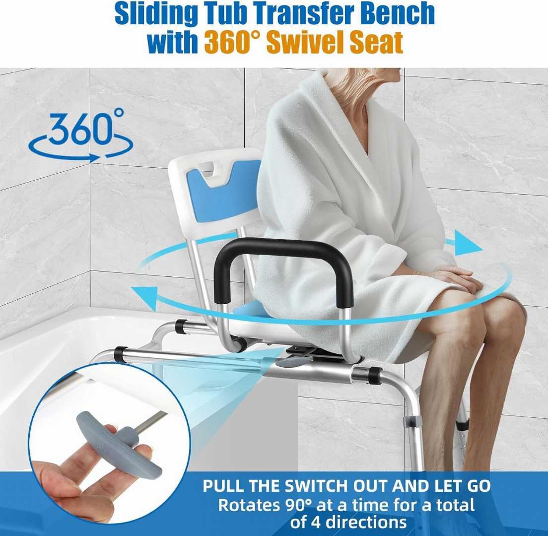 Sliding Shower Chair Tub Transfer Bench , Sliding Shower Chair Tub Transfer Bench for seniors, Tub Transfer Bench with Padded Armrests , Sliding Shower Chair Tub Transfer Bench with Padded Armrests