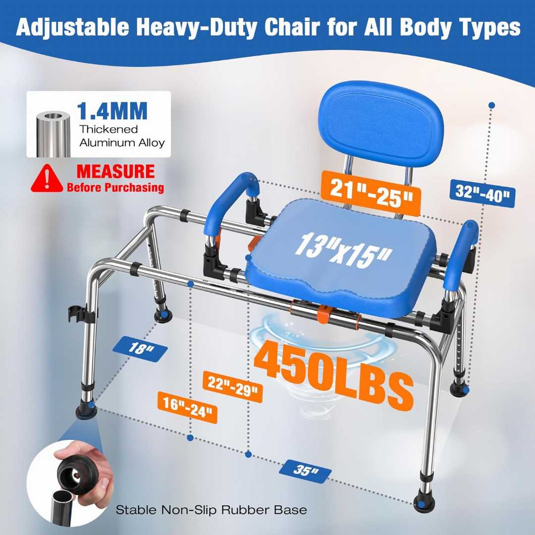 Sliding Shower Chair Tub Transfer Bench , Sliding Shower Chair Tub Transfer Bench for Elderly, Tub Transfer Bench with Padded Armrests , Sliding Shower Chair Tub Transfer Bench with Padded Armrests