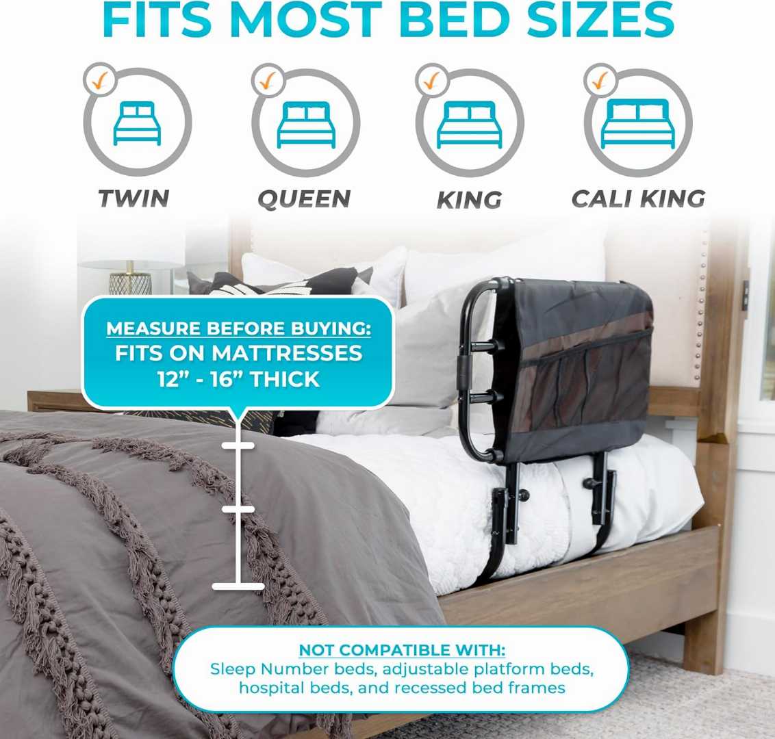 adjustable bed rail for seniors , safety bed rail with storage pouch ,bed assist rail for elderly , adjustable bed rails for seniors ,bed rail assist for elderly, home care bed rail for elderly