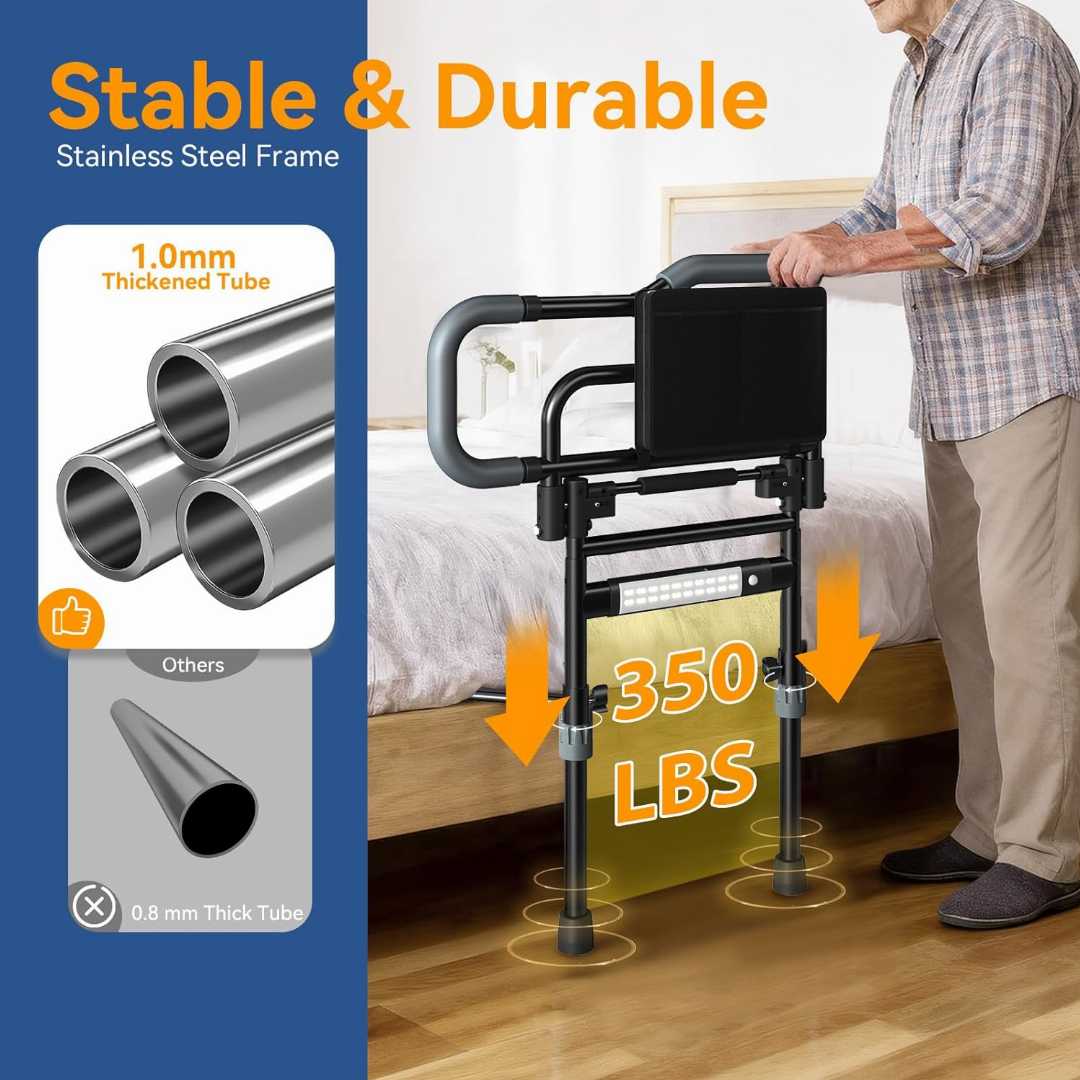 Height Adjustable Bed Side Rails,Bed Assist Rails with Sensor Light,Height Adjustable Bed Side Rails for seniors,Stable Bed Assist Rails with Motion Light,Bed Assist Rails with Motion Light