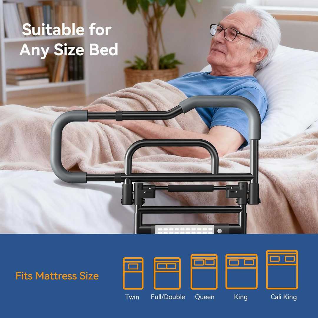 Height Adjustable Bed Side Rails,Bed Assist Rails with Sensor Light,Height Adjustable Bed Side Rails for seniors,Stable Bed Assist Rails with Motion Light,Bed Assist Rails with Motion Light