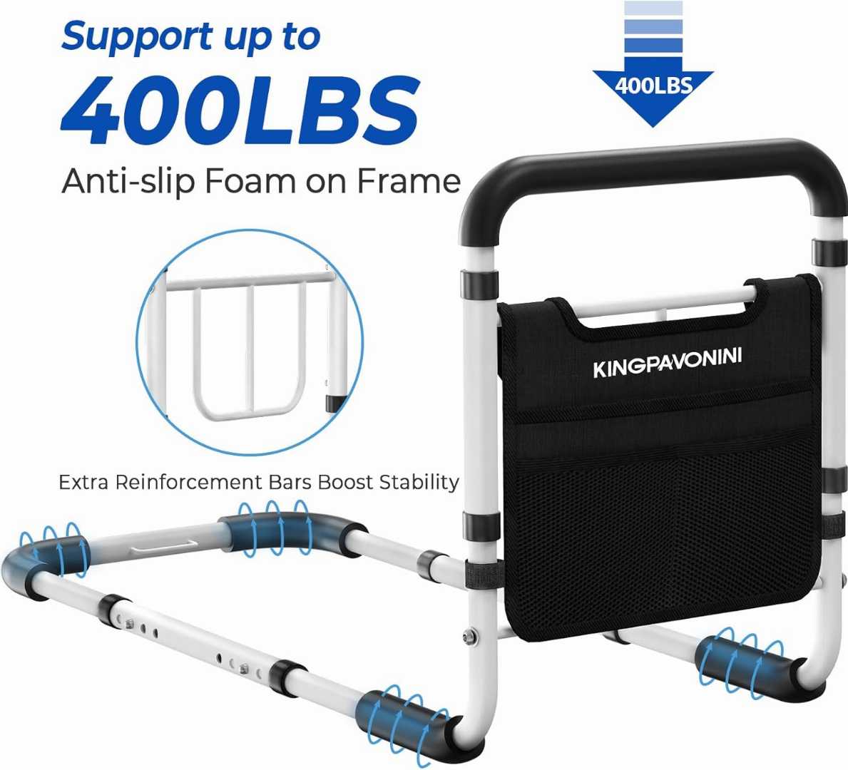Heavy Duty Bed Rails for Elderly, Height Adjustable Bed Side Rails, adjustable bed rails for seniors, bed rail assist for elderly, Bed Cane with Non-Slip Ergonomic Handle,safety bed rail with storage