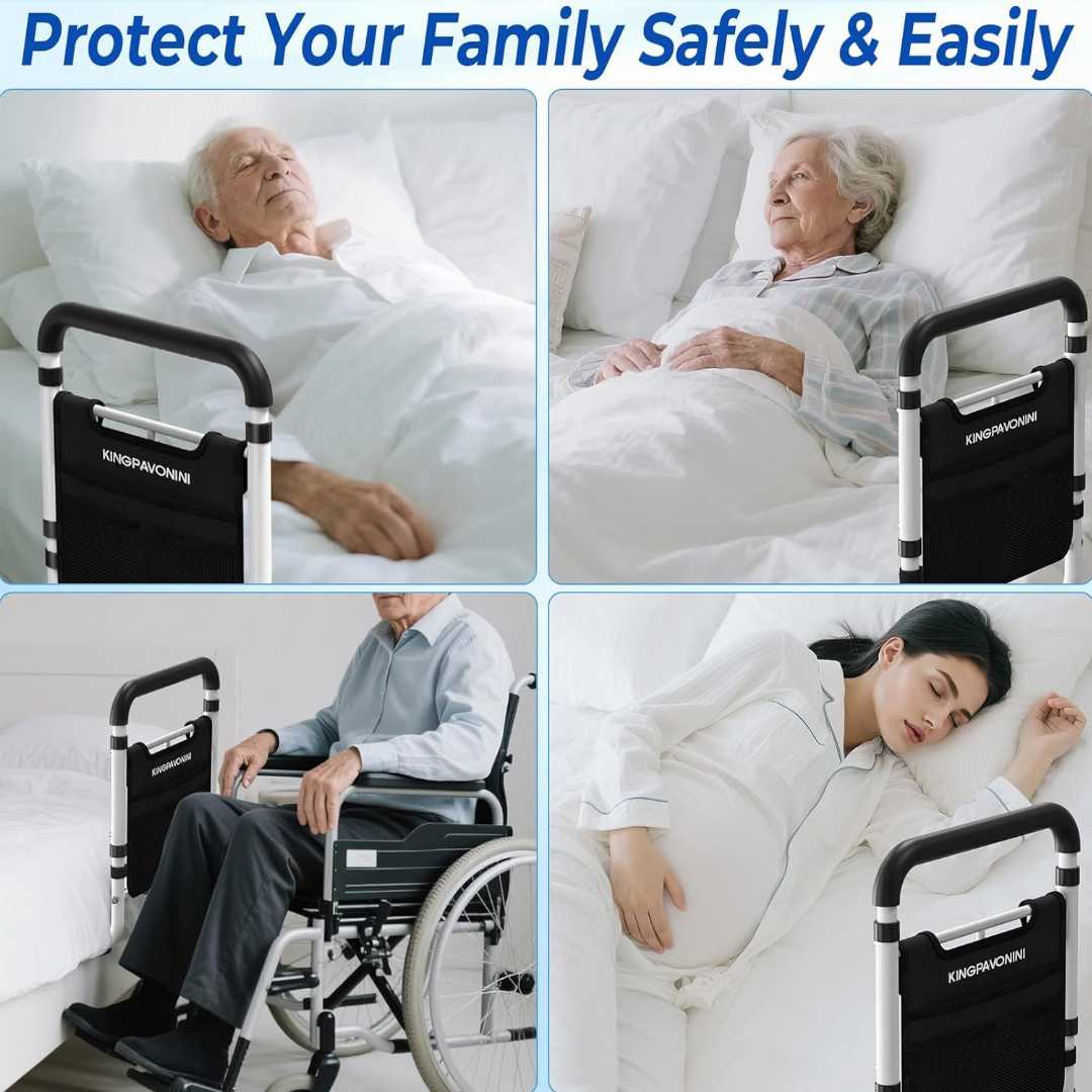 Heavy Duty Bed Rails for Elderly, Height Adjustable Bed Side Rails, adjustable bed rails for seniors, bed rail assist for elderly, Bed Cane with Non-Slip Ergonomic Handle,safety bed rail with storage