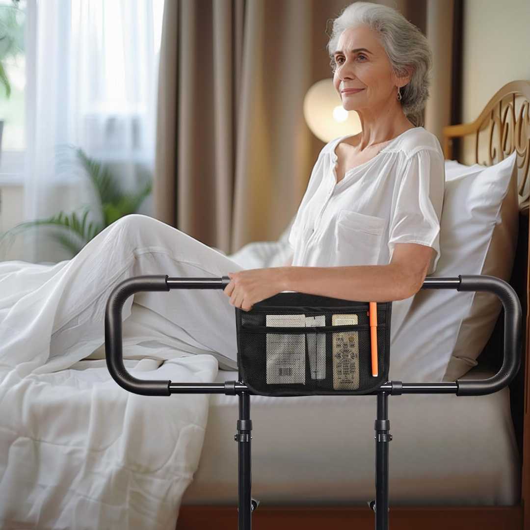 Bed Assist Rails for avoid seniors fall prevention, Adjustable Heights Bed Cane, Bed Assist Rails,Bed Support Side Railings for Seniors,safety bed rail with storage pouch