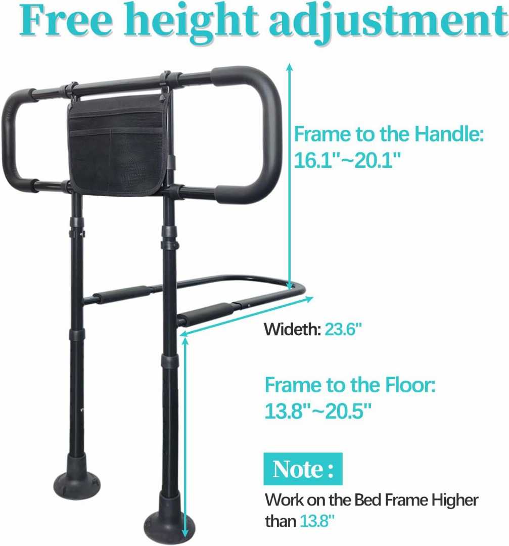 Bed Assist Rails for avoid seniors fall prevention, Adjustable Heights Bed Cane, Bed Assist Rails,Bed Support Side Railings for Seniors,safety bed rail with storage pouch