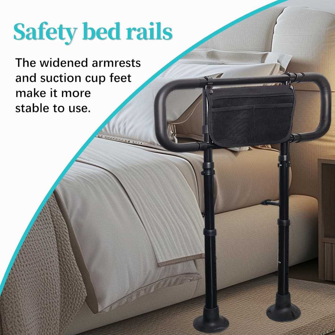  Bed Assist Rails for avoid seniors fall prevention, Adjustable Heights Bed Cane, Bed Assist Rails,Bed Support Side Railings for Seniors,safety bed rail with storage pouch 