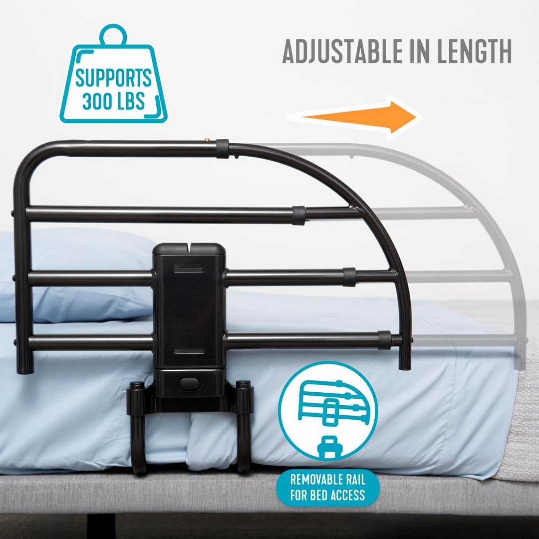 Extendable Bed Rail , Extendable Bed Rail for olders , Wood Adjustable Bed Frames,Removable Bed Handle for Elderly, Safety Approved Bedrail for elders