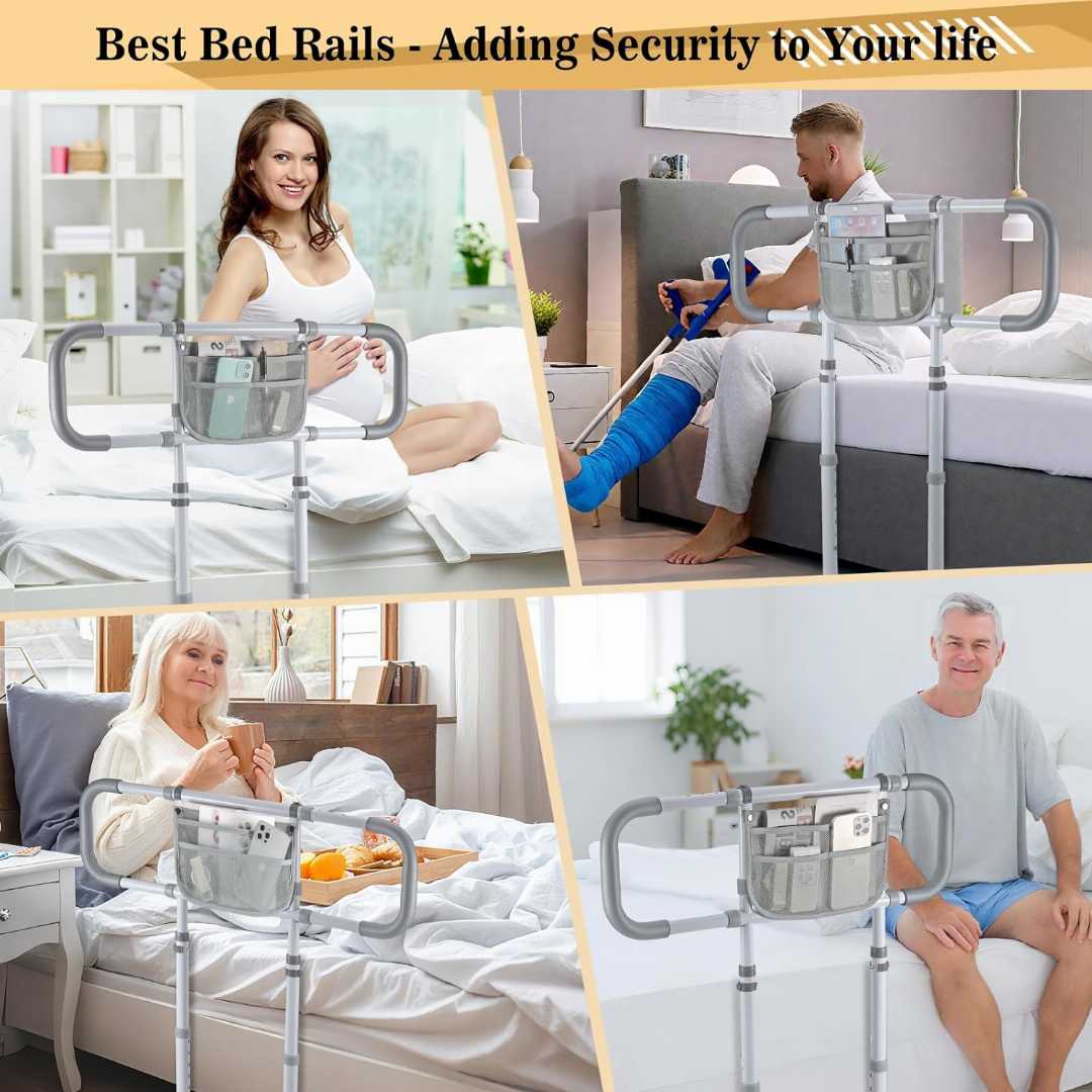  Bed Assist Rails for avoid seniors fall prevention, Adjustable Heights Bed Cane, Bed Assist Rails,Bed Support Side Railings for Seniors,safety bed rail with storage pouch 