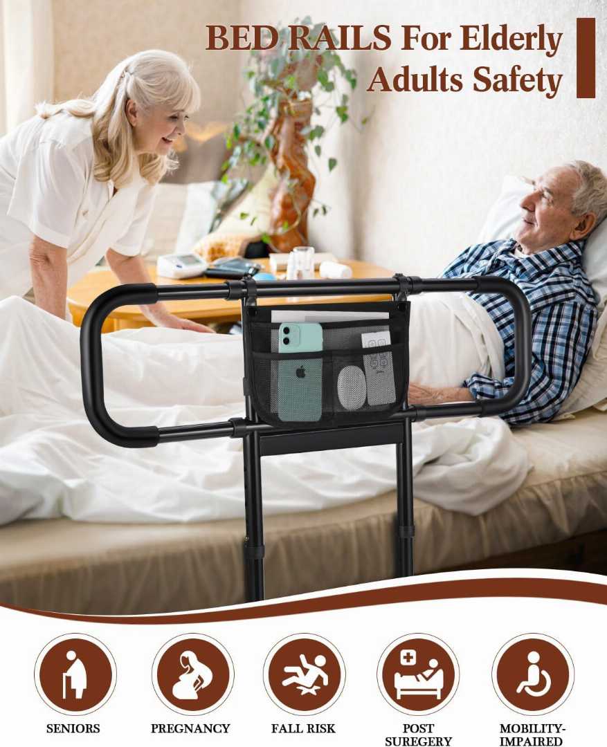 safety bed rail with storage bag,Height Adjustable Bed Side Rails, adjustable bed rails for seniors, bed rail assist for elderly, home care bed rail for elderly, adjustable bed rails for seniors