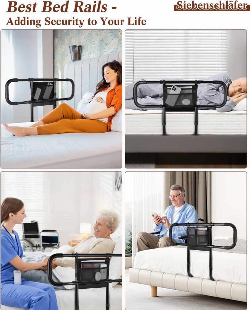 safety bed rail with storage bag,Height Adjustable Bed Side Rails, adjustable bed rails for seniors, bed rail assist for elderly, home care bed rail for elderly, adjustable bed rails for seniors