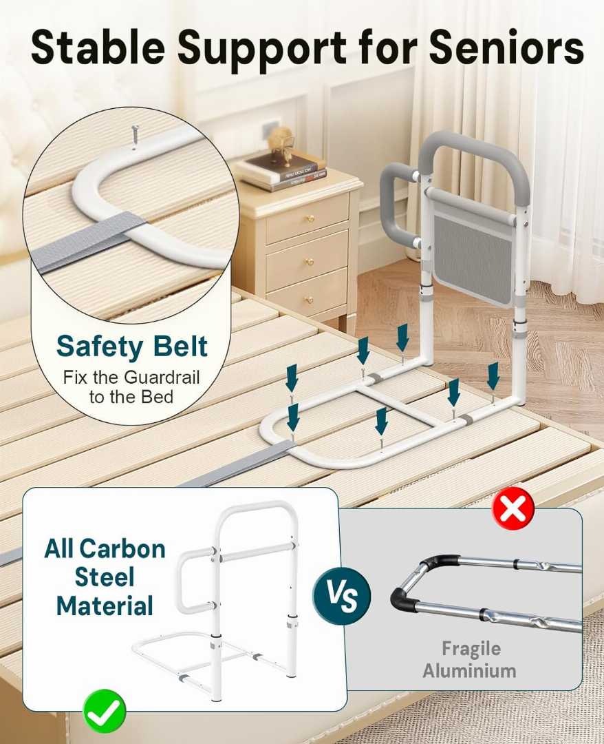 Bed Assist Rails for Post-Surgery Patients, adjustable bed rails for seniors, bed rail assist for elderly, home care bed rail for elderly, Bed Cane with Non-Slip Ergonomic Handle