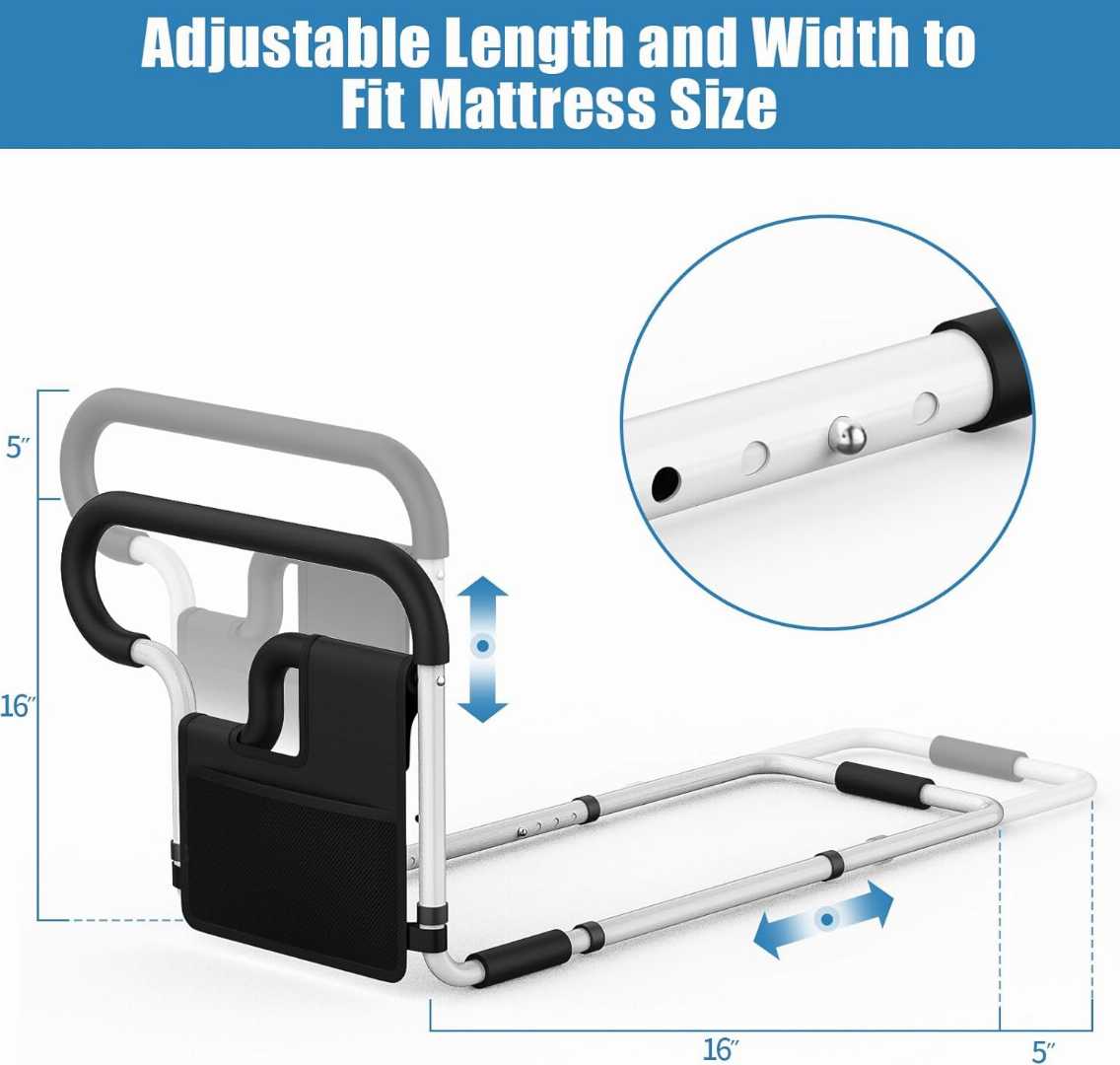 adjustable bed rails for seniors, bed rail assist for elderly, home care bed rail for elderly, Bed Cane with Non-Slip Ergonomic Handle, Bedrails for Seniors Slides Under Mattress