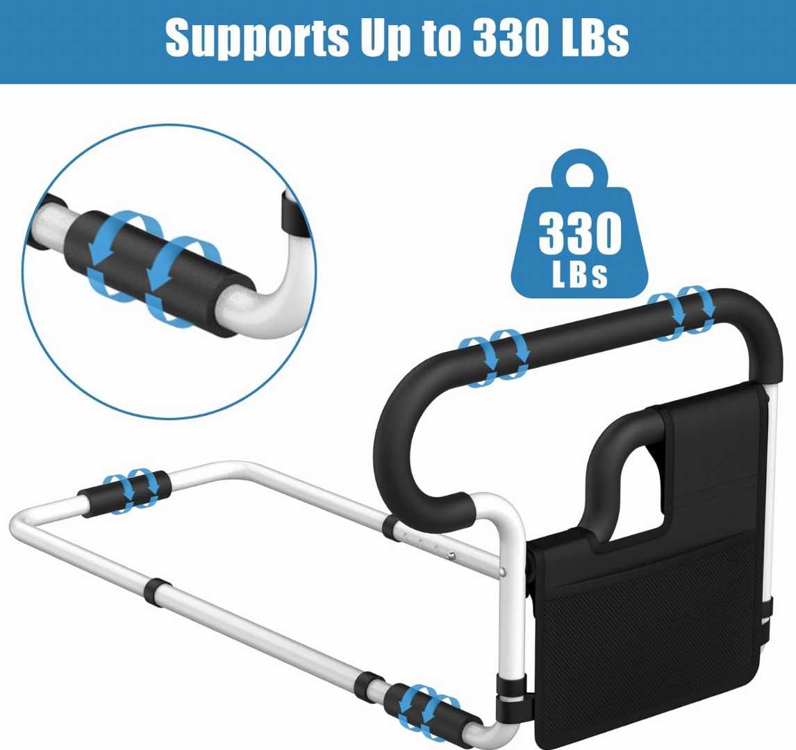 adjustable bed rails for seniors, bed rail assist for elderly, home care bed rail for elderly, Bed Cane with Non-Slip Ergonomic Handle, Bedrails for Seniors Slides Under Mattress
