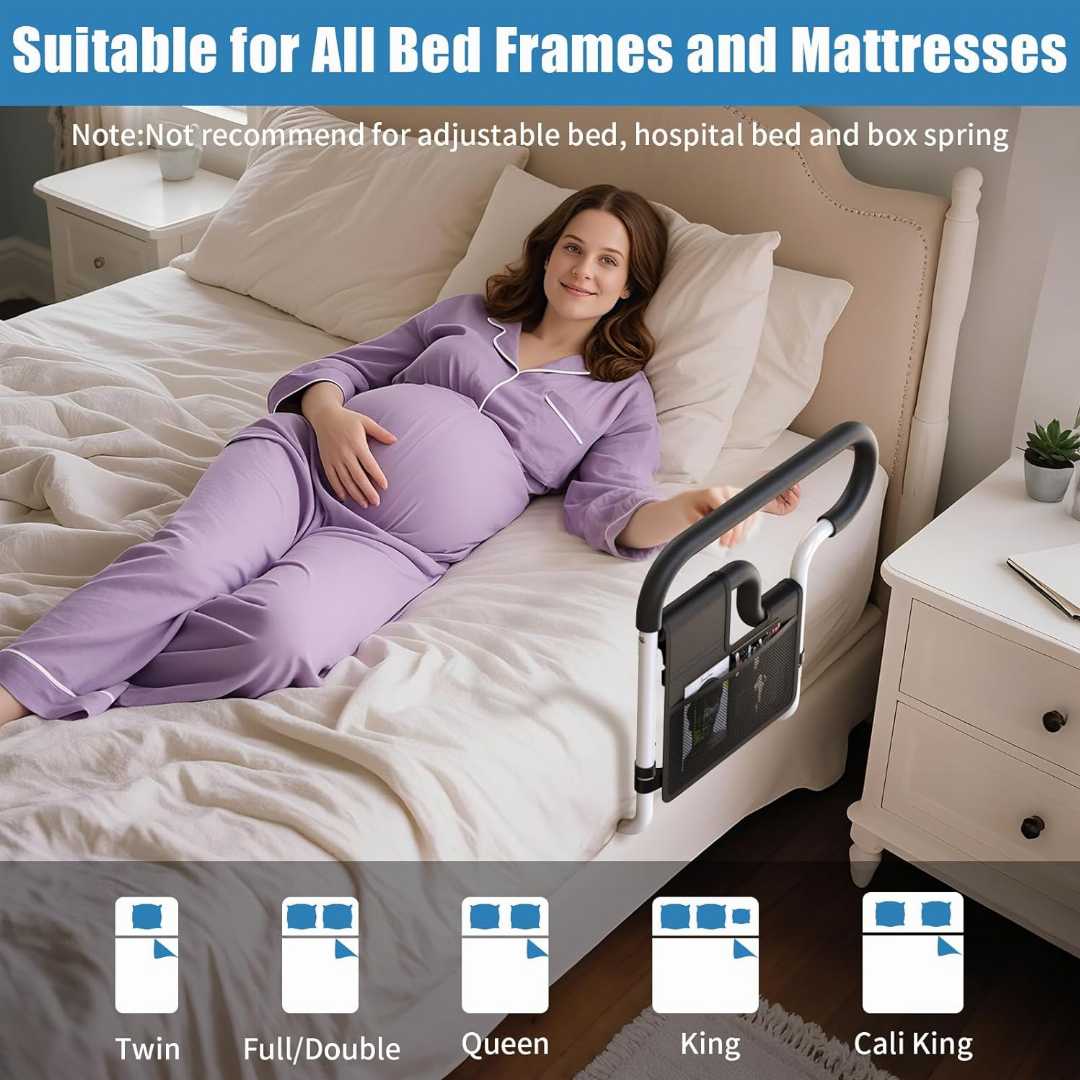 adjustable bed rails for seniors, bed rail assist for elderly, home care bed rail for elderly, Bed Cane with Non-Slip Ergonomic Handle, Bedrails for Seniors Slides Under Mattress