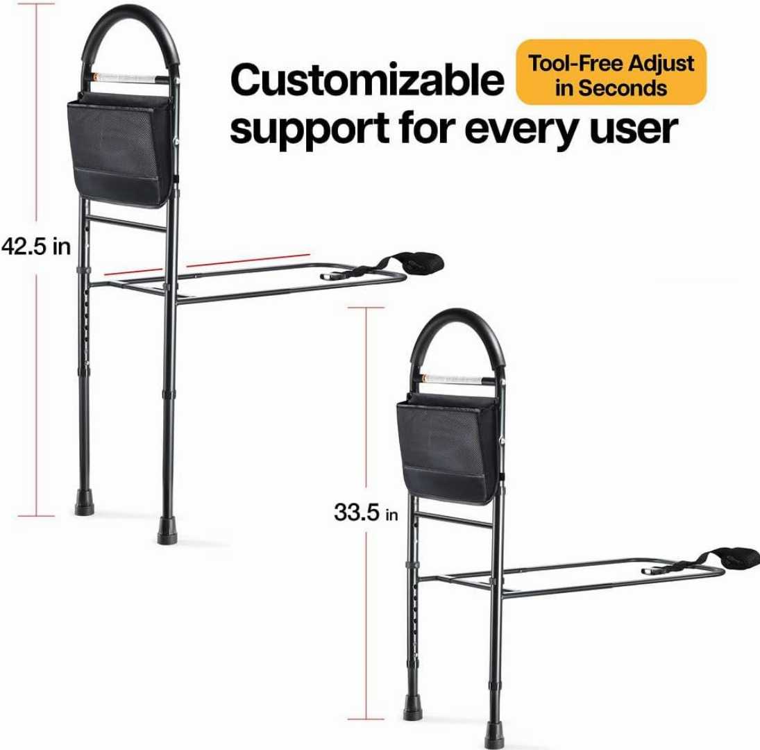 Medical King bed rails, adjustable bed assist rail, elderly safety rail, non-slip handle bed support, bed rail with storage pocket, senior mobility aid