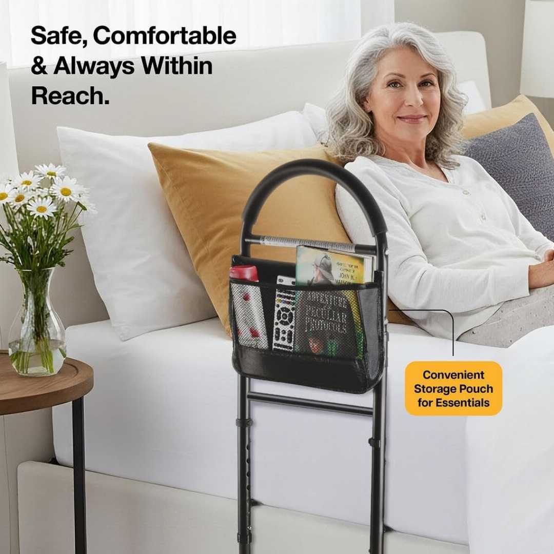 Medical King bed rails, adjustable bed assist rail, elderly safety rail, non-slip handle bed support, bed rail with storage pocket, senior mobility aid