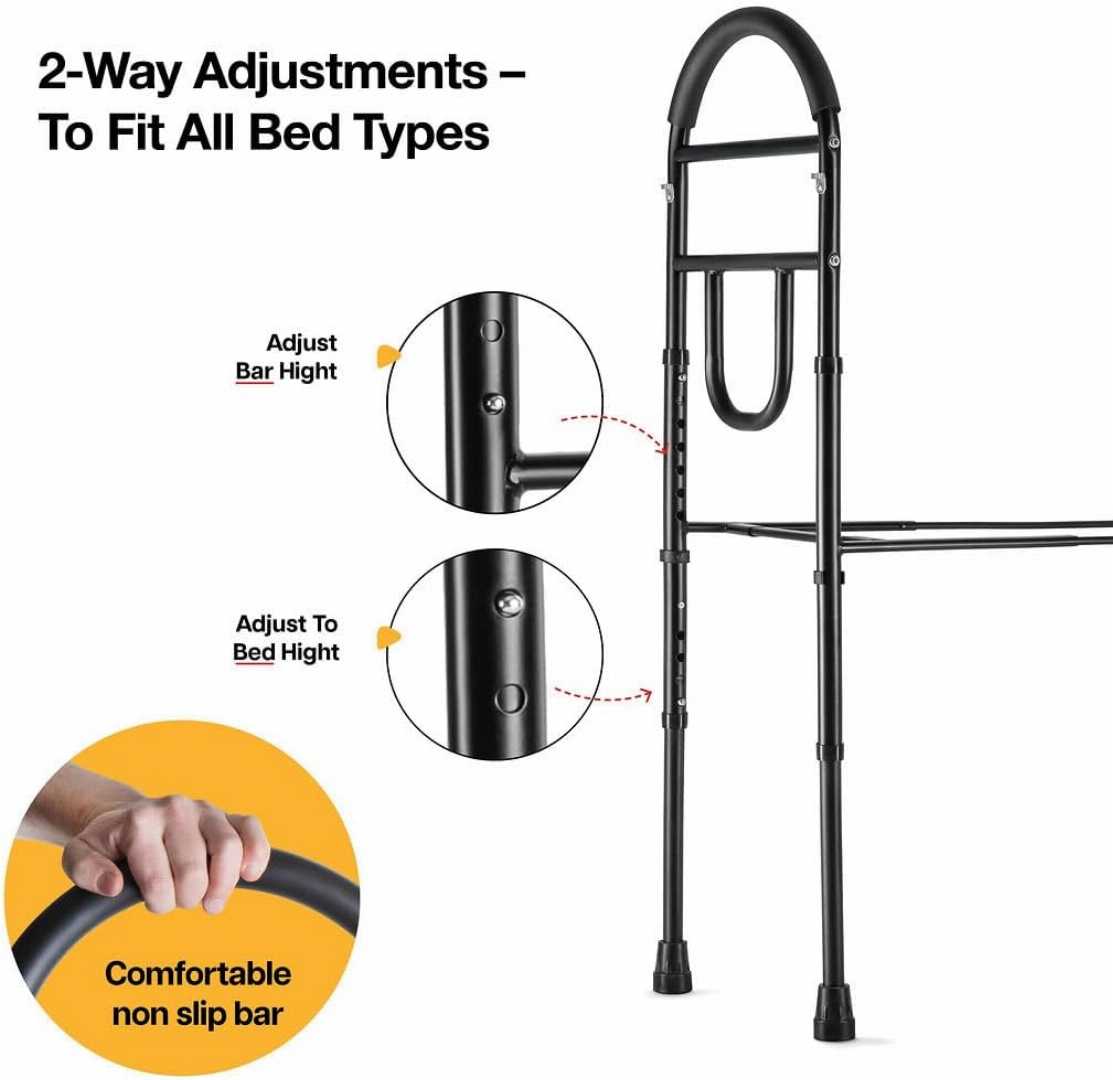 Medical King bed rails, adjustable bed assist rail, elderly safety rail, non-slip handle bed support, bed rail with storage pocket, senior mobility aid