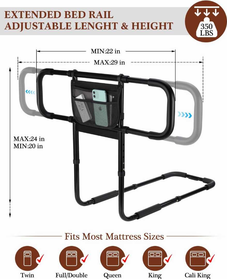 Extendable Bed Rail , Extendable Bed Rail for olders , Wood Adjustable Bed Frames,Removable Bed Handle for Elderly, Safety Approved Bedrail for elders,safety bed rail with storage bag