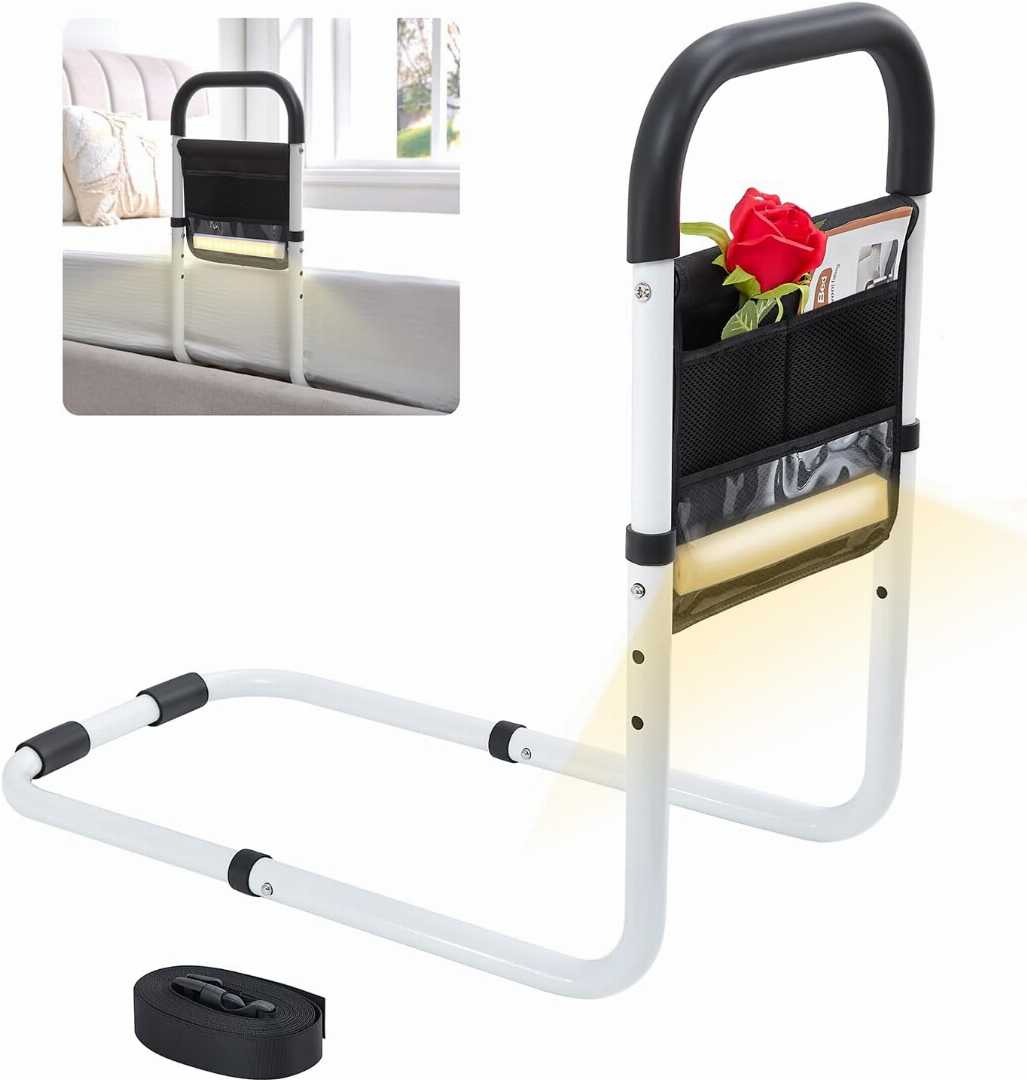Heavy Duty Bed Rails for Elderly, Foldable Bed Rail for olders,Bed Assist Rails with Motion Light , Bed Assist Rails for avoid seniors fall prevention,bed Cane with Non-Slip Ergonomic Handle