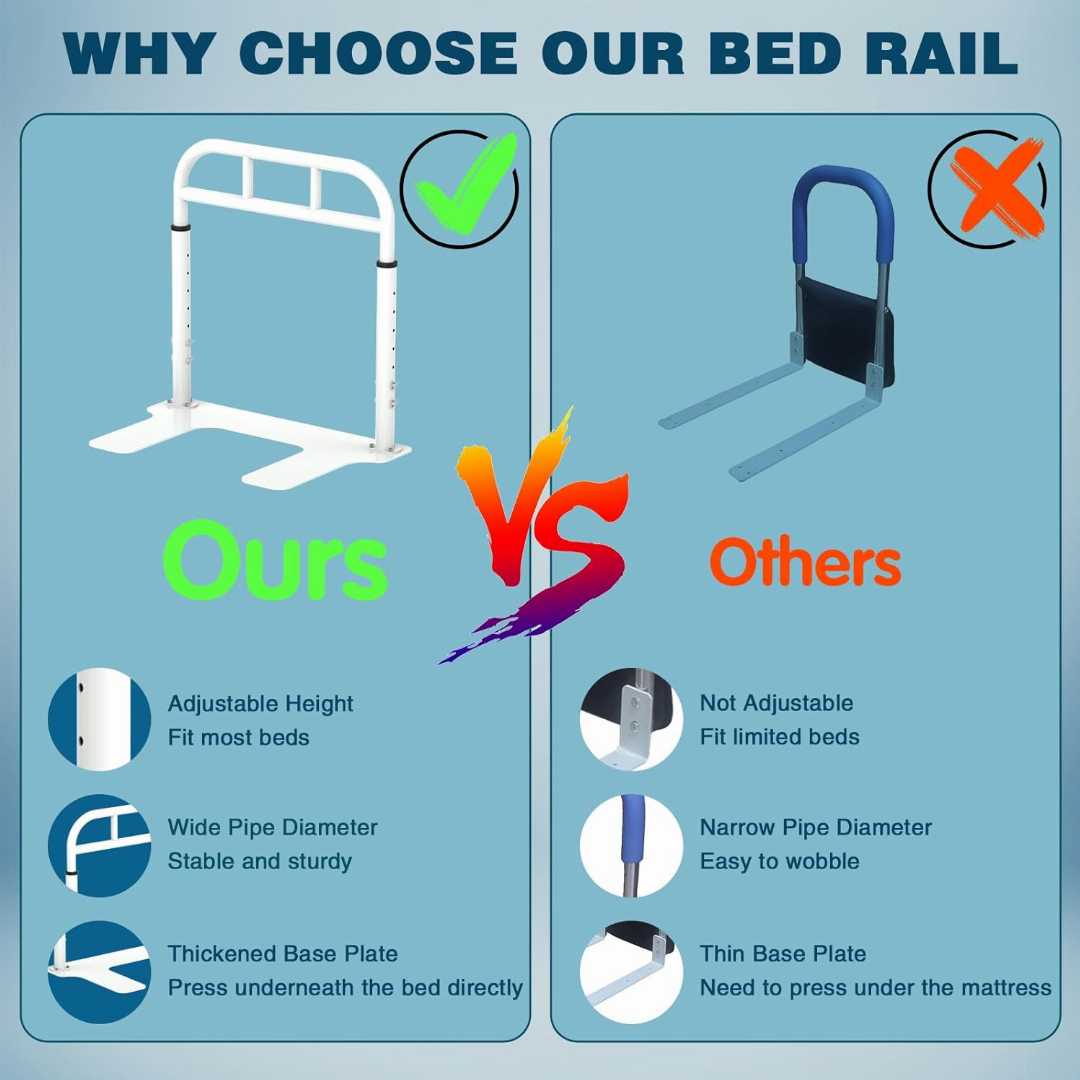 Height Adjustable Bed Side Rails,Heavy Duty Bed Rails for Elderly, adjustable bed rails for seniors, bed rail assist for elderly,, Bed Assist Rails for avoid seniors fall prevention
