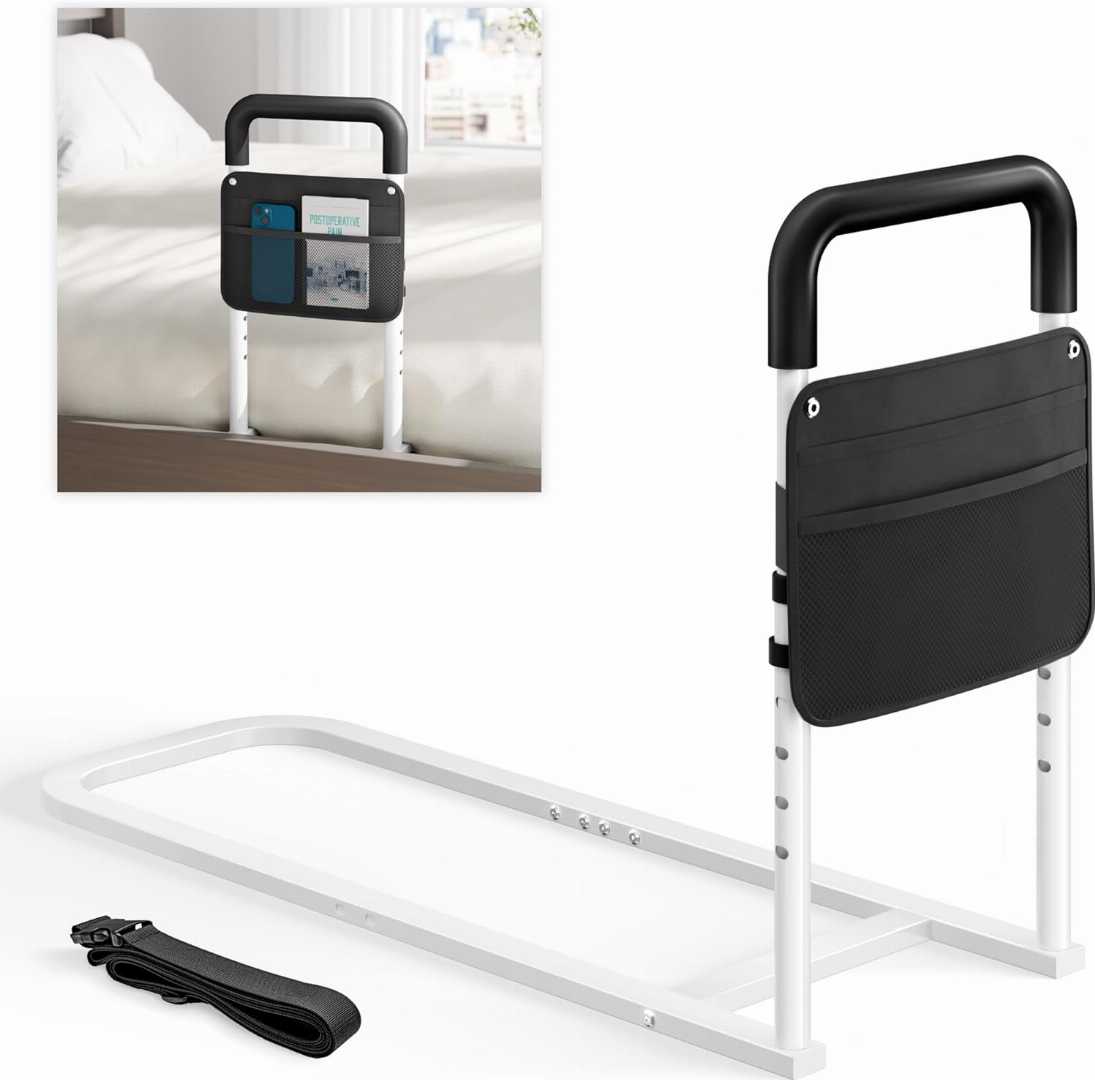 Heavy Duty Bed Rails for Elderly, adjustable bed rails for seniors, bed rail assist for elderly, Bed Cane with Non-Slip Ergonomic Handle, safety bed rail with storage pocket