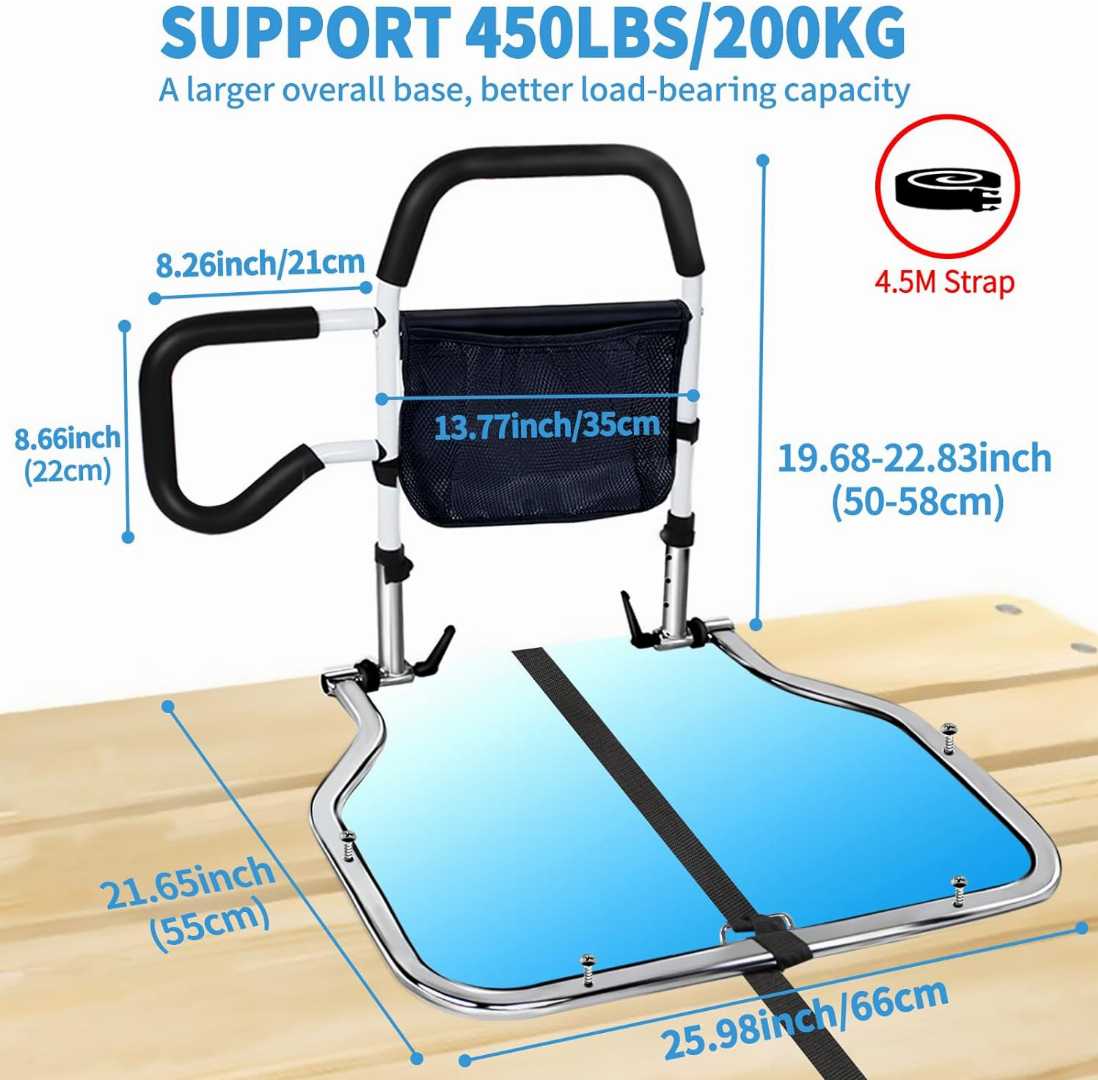 Height Adjustable Bed Side Rails,Heavy Duty Bed Rails for Elderly, Foldable Bed Rail for olders , adjustable bed rails for seniors, bed rail assist for elderly, safety bed rail with storage pocket