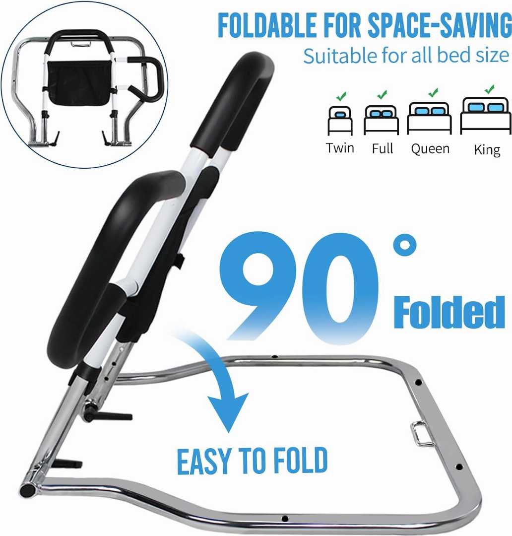 Height Adjustable Bed Side Rails,Heavy Duty Bed Rails for Elderly, Foldable Bed Rail for olders , adjustable bed rails for seniors, bed rail assist for elderly, safety bed rail with storage pocket
